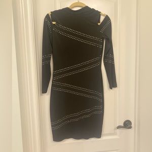 Guess black studded slit shoulder dress